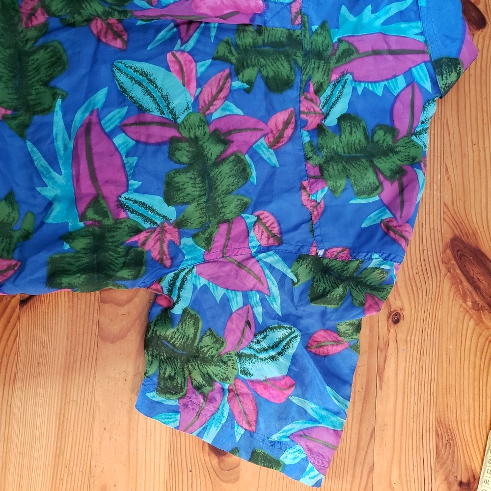 Vintage Silk Blouse Size 1X Button Up Shirt Tropical Blue Pockets Leena Studio - Picture 12 of 12